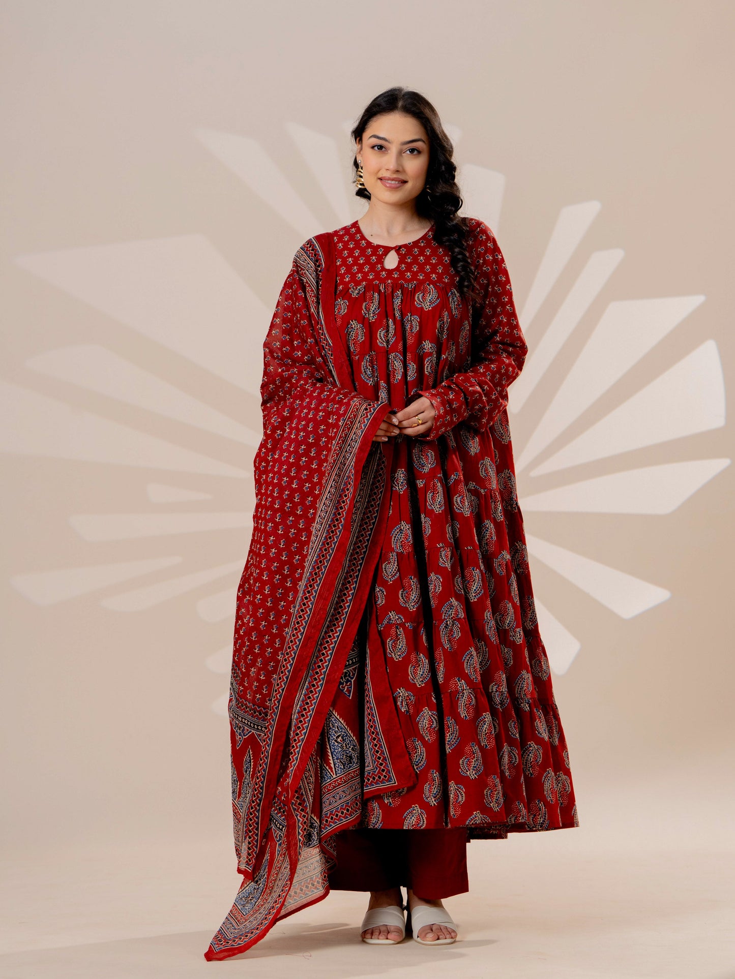 Soft cotton Floral Anarkali Rust Kurta