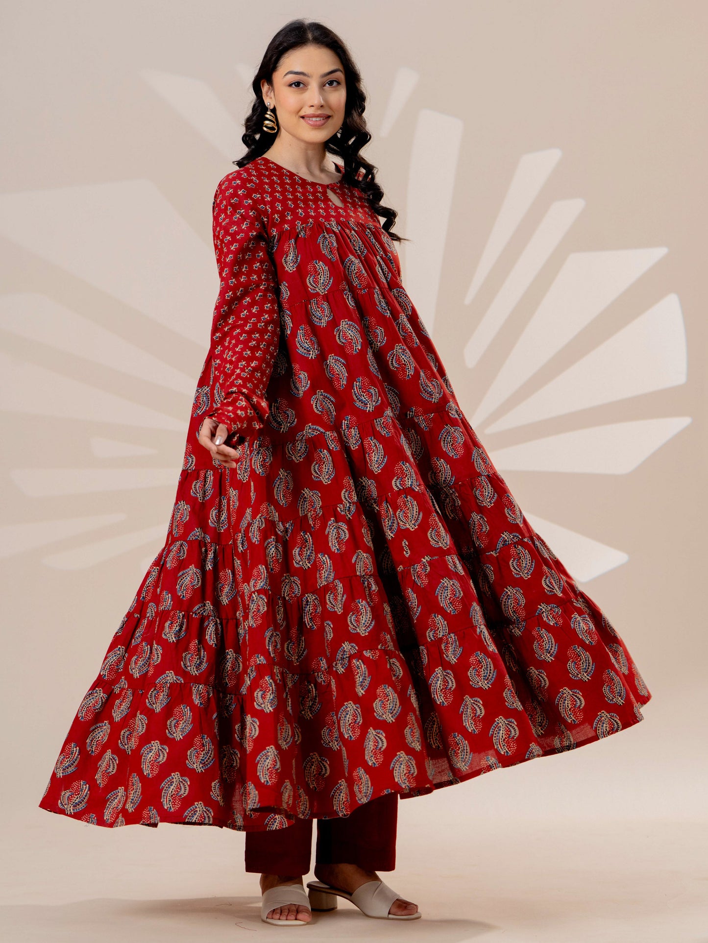 Soft cotton Floral Anarkali Rust Kurta