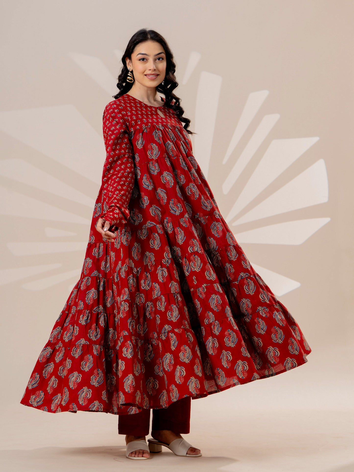 Soft cotton Floral Anarkali Rust Kurta