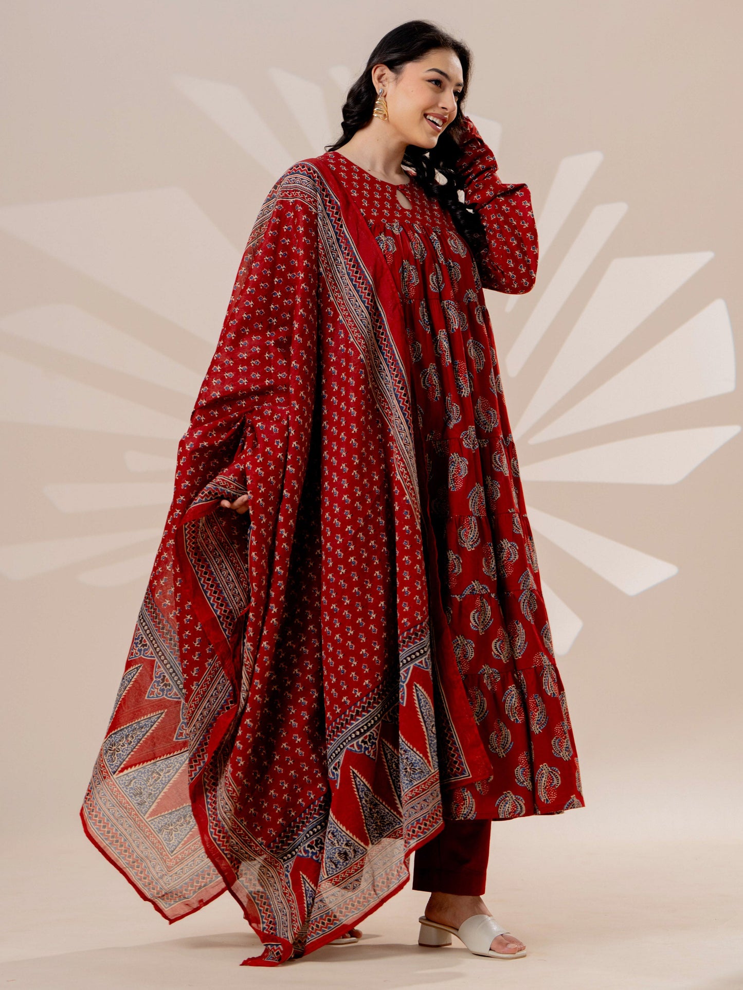 Soft cotton Floral Anarkali Rust Kurta