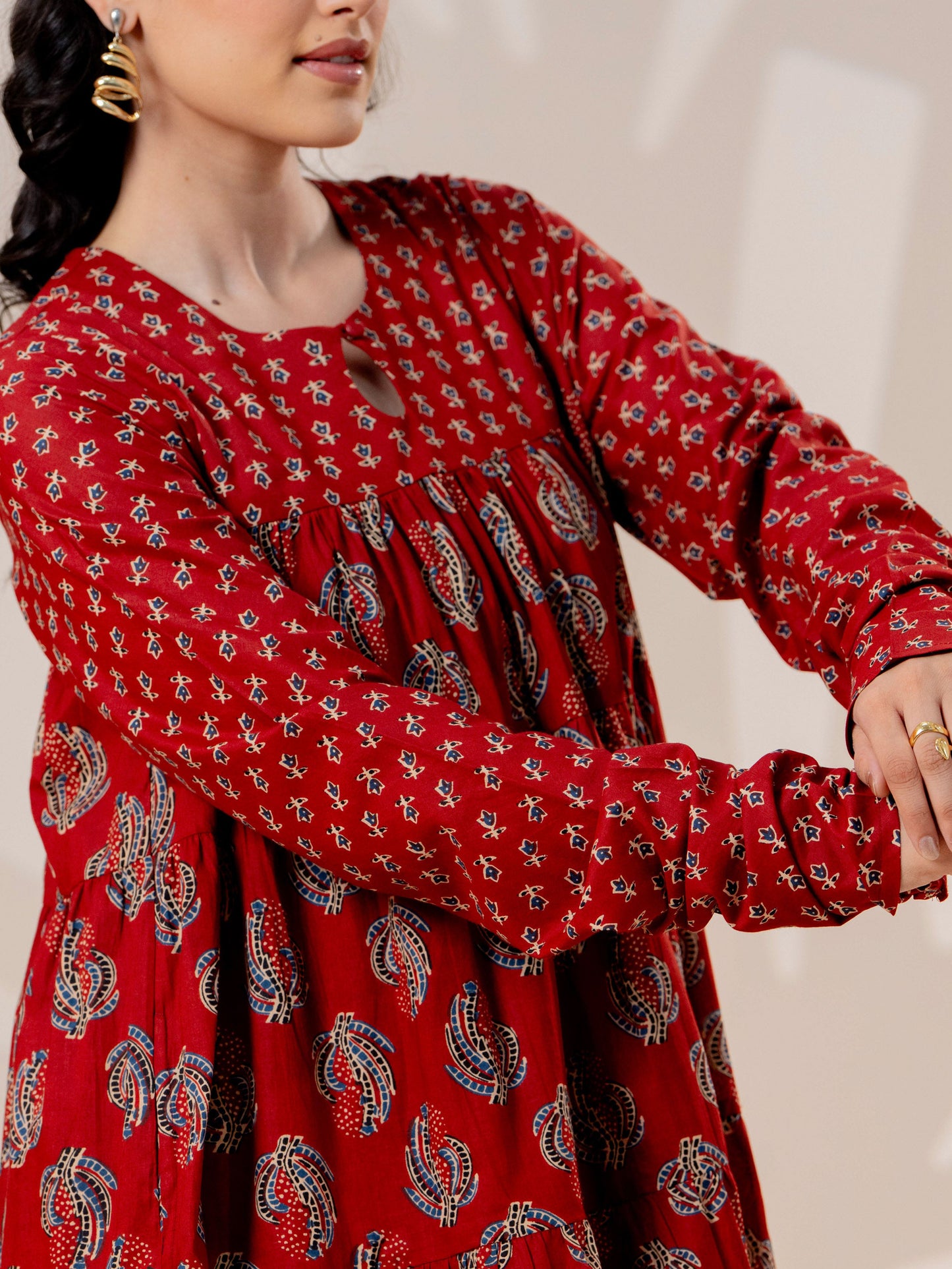 Soft cotton Floral Anarkali Rust Kurta