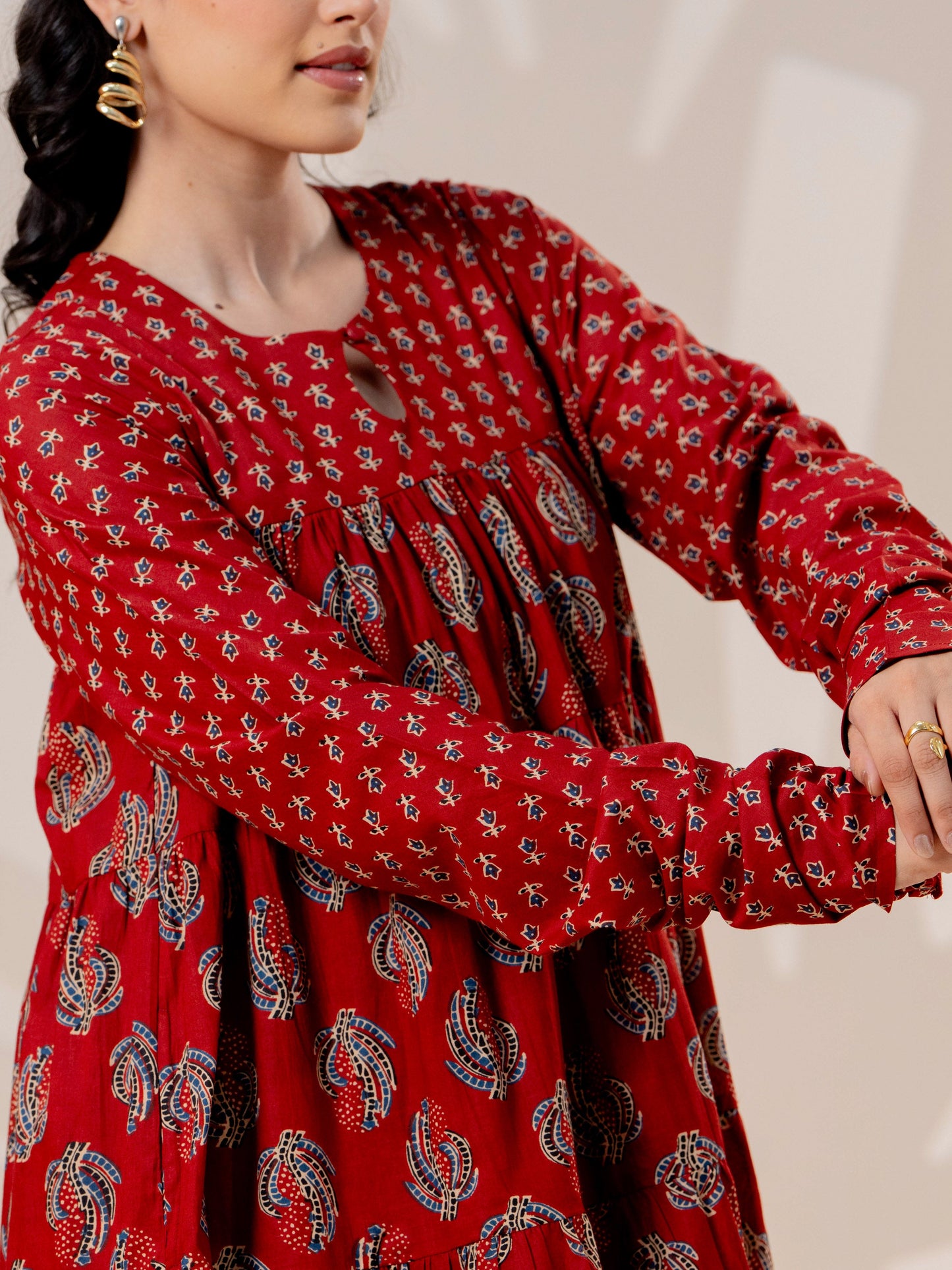 Soft cotton Floral Anarkali Rust Kurta