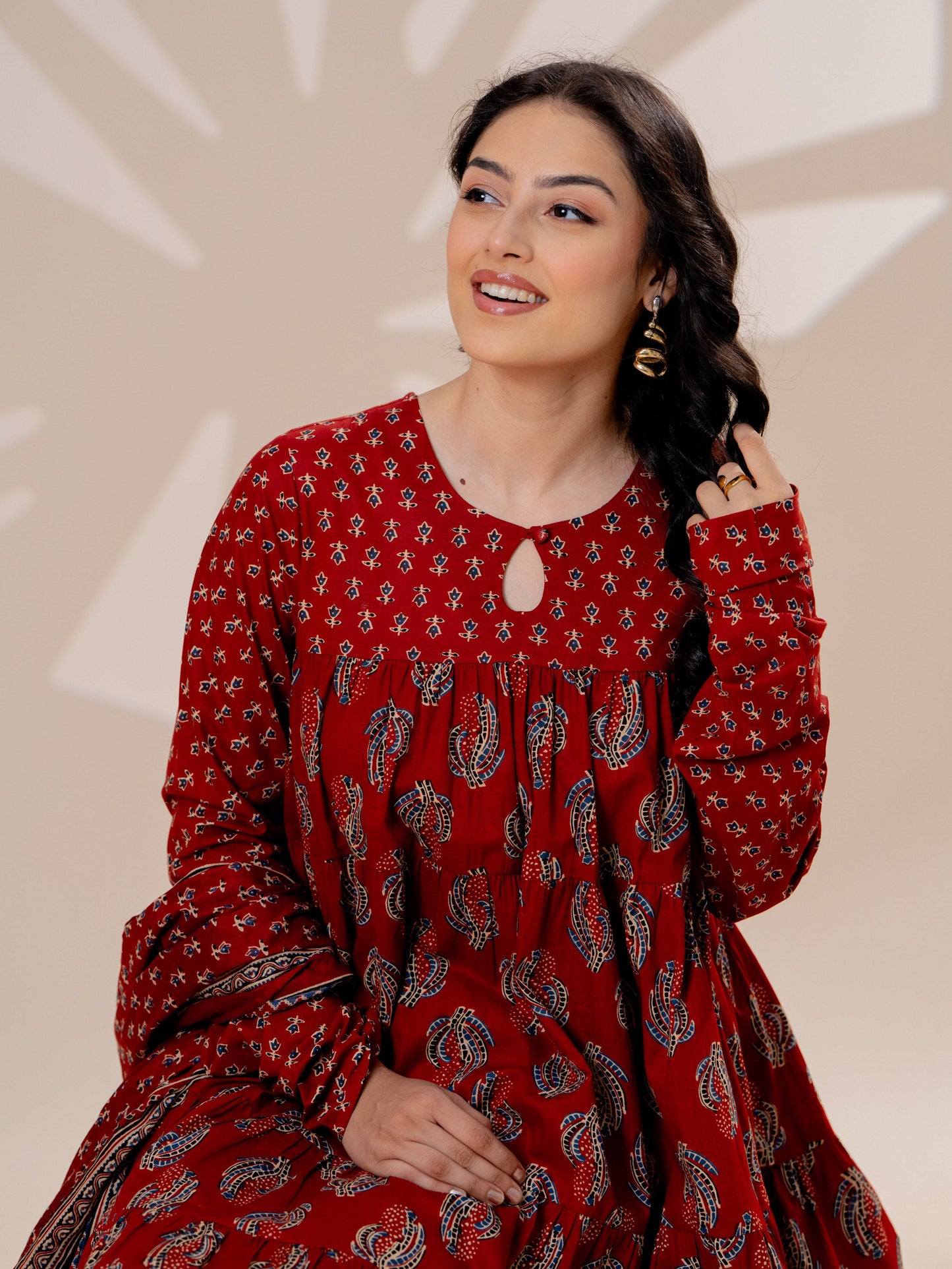 Soft cotton Floral Anarkali Rust Kurta