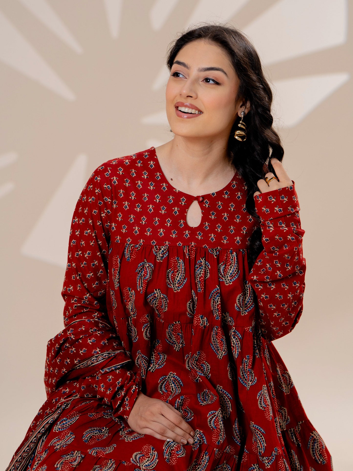 Soft cotton Floral Anarkali Rust Kurta