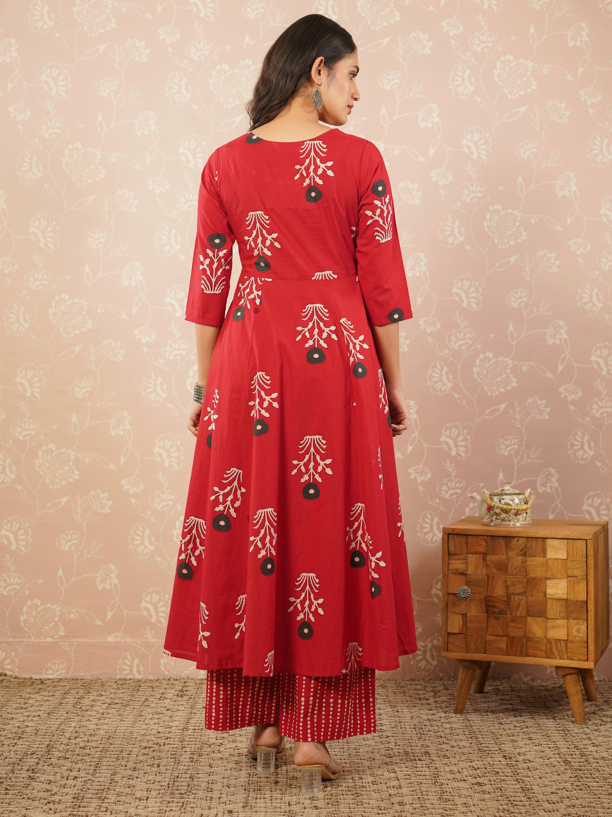 soft cotton floral red kurta