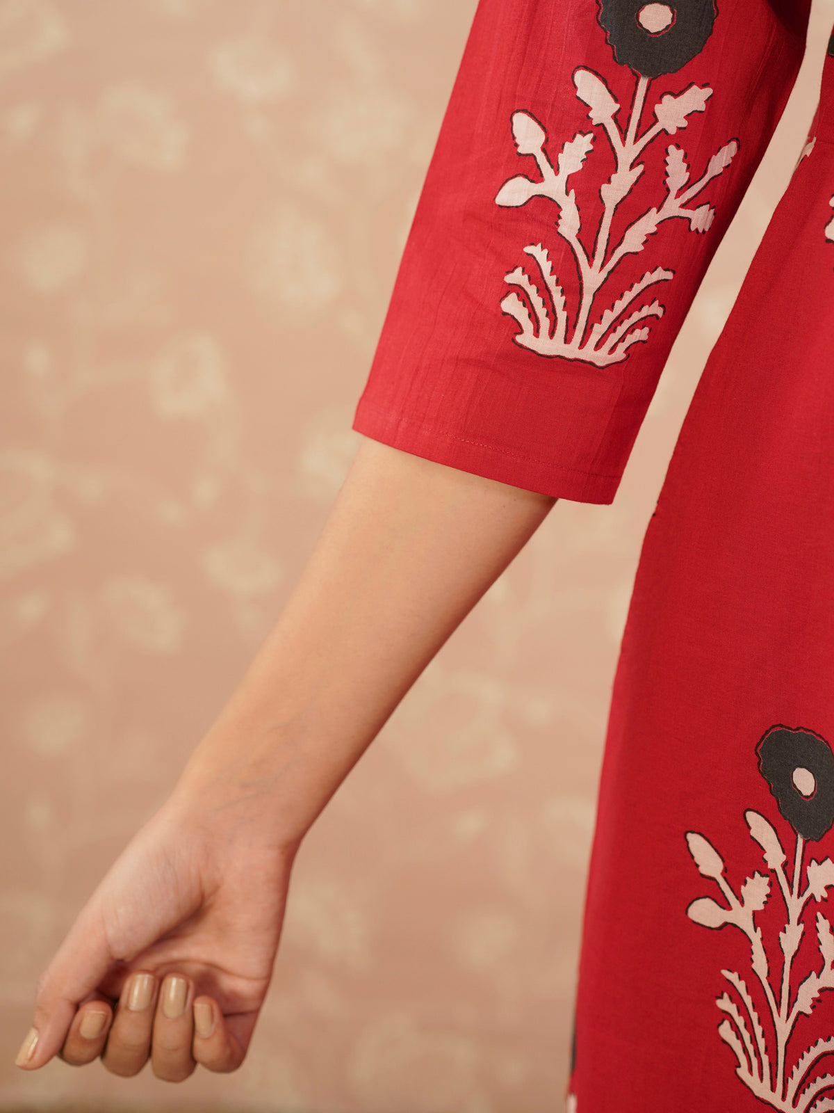 soft cotton floral red kurta