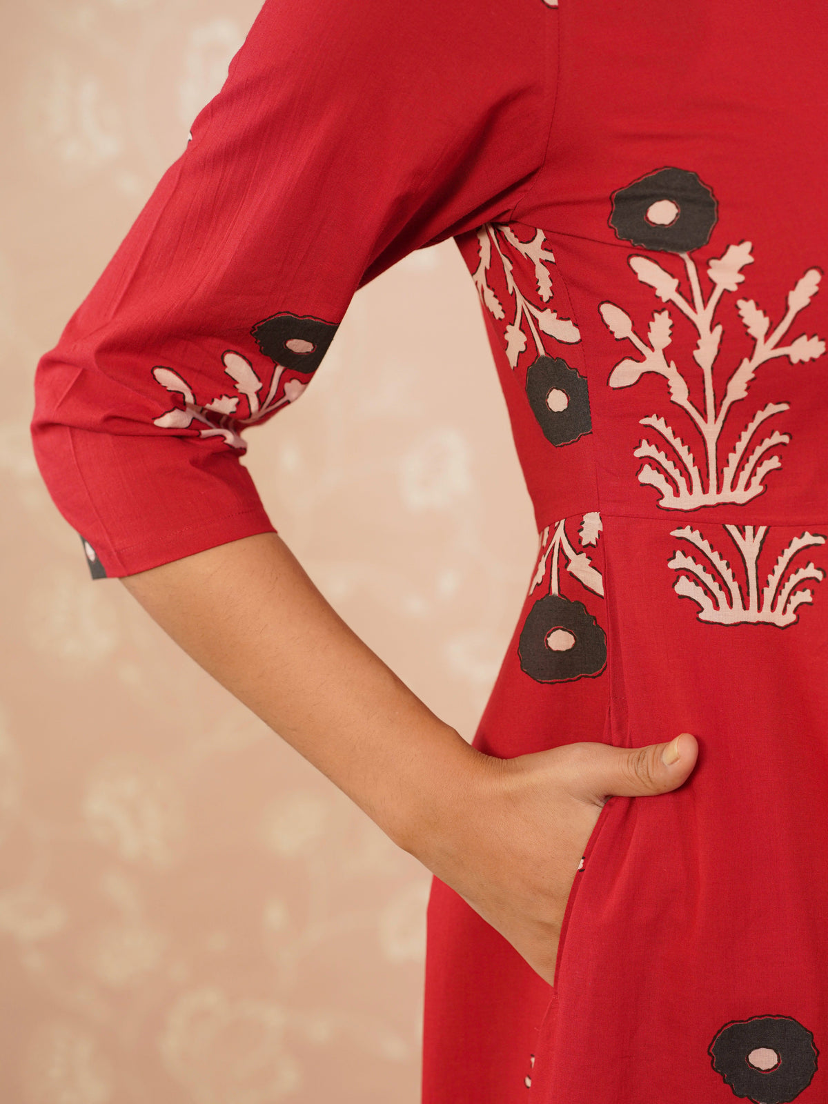 soft cotton floral red kurta