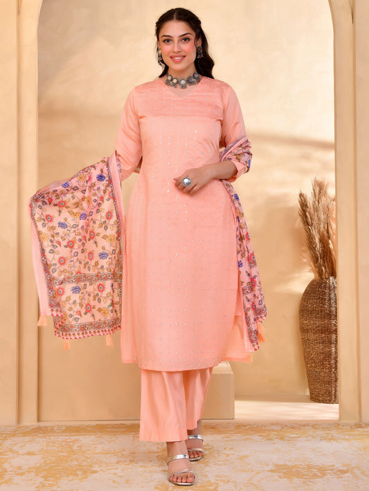Chanderi Floral Peach Dupatta