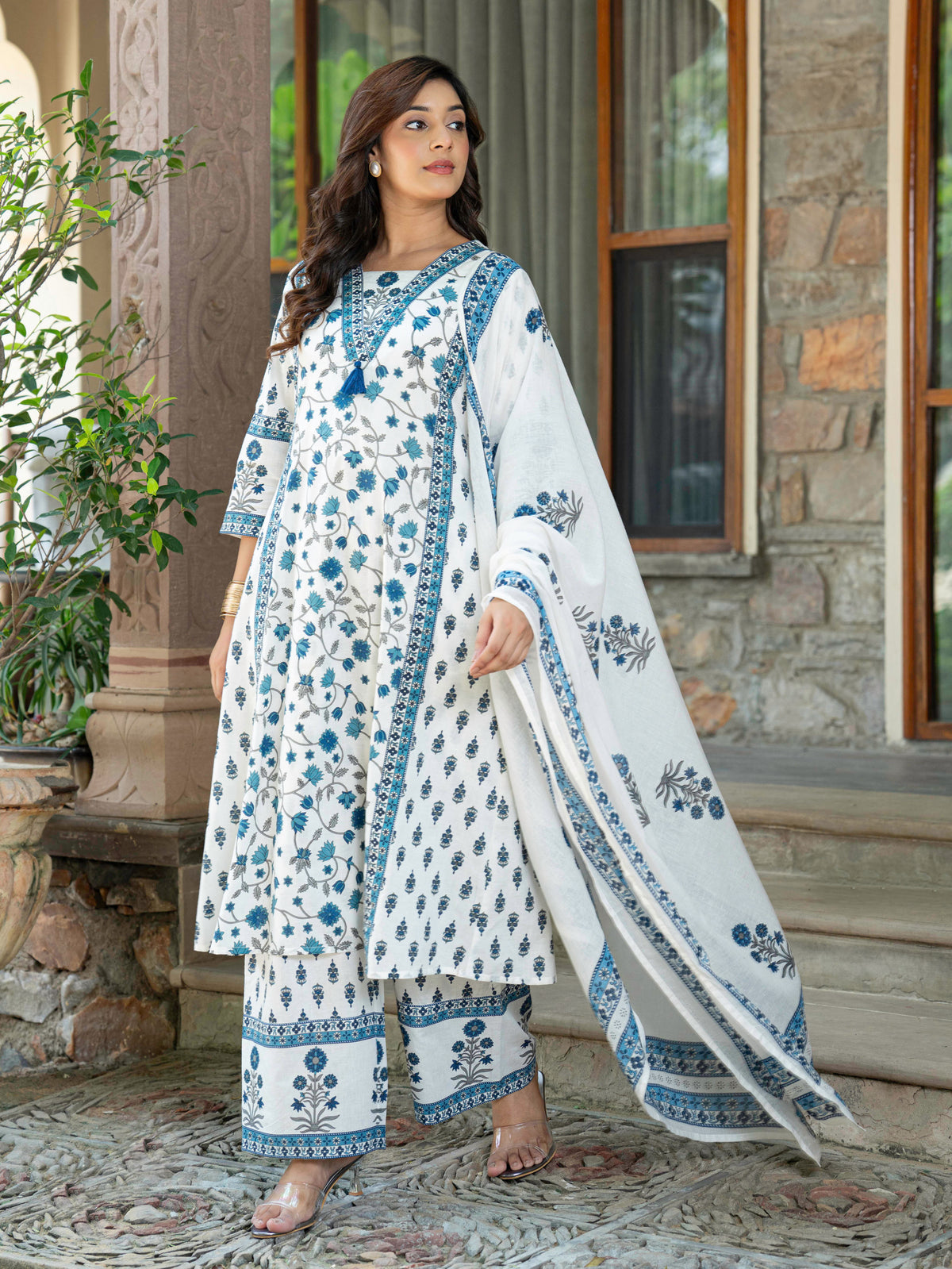Cotton voile Floral Off White Dupatta
