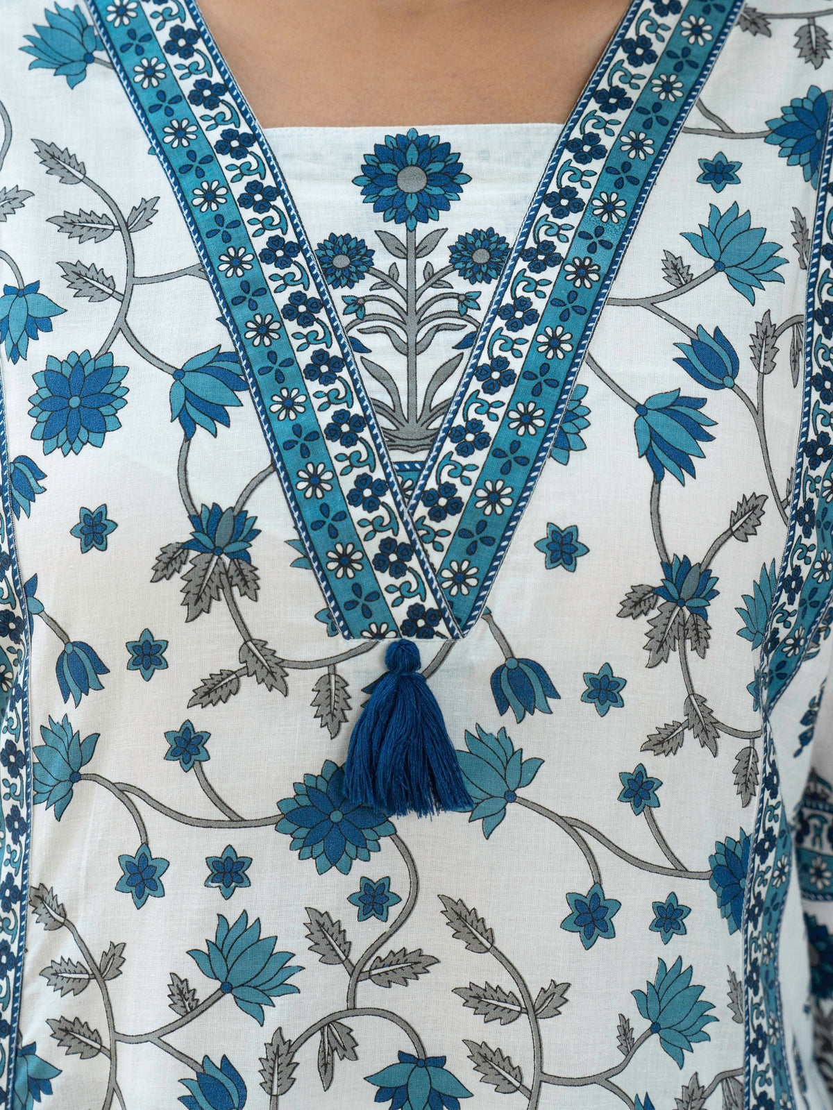 Soft cotton Floral A-line Off White Kurta