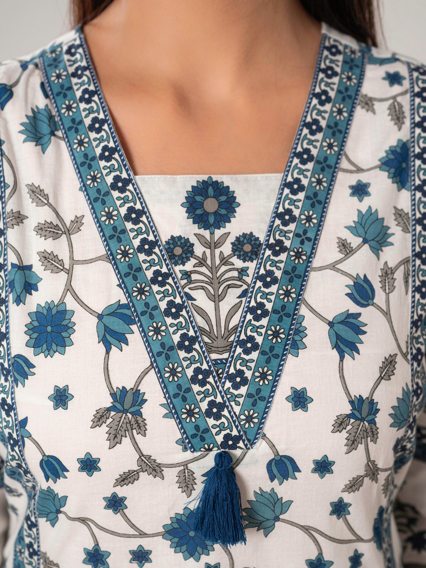 Soft cotton Floral A-line Off White Kurta