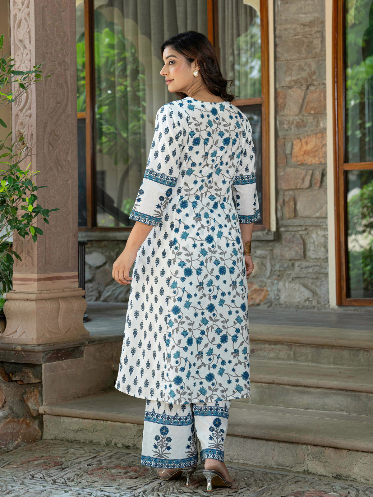 Soft cotton Floral A-line Off White Kurta