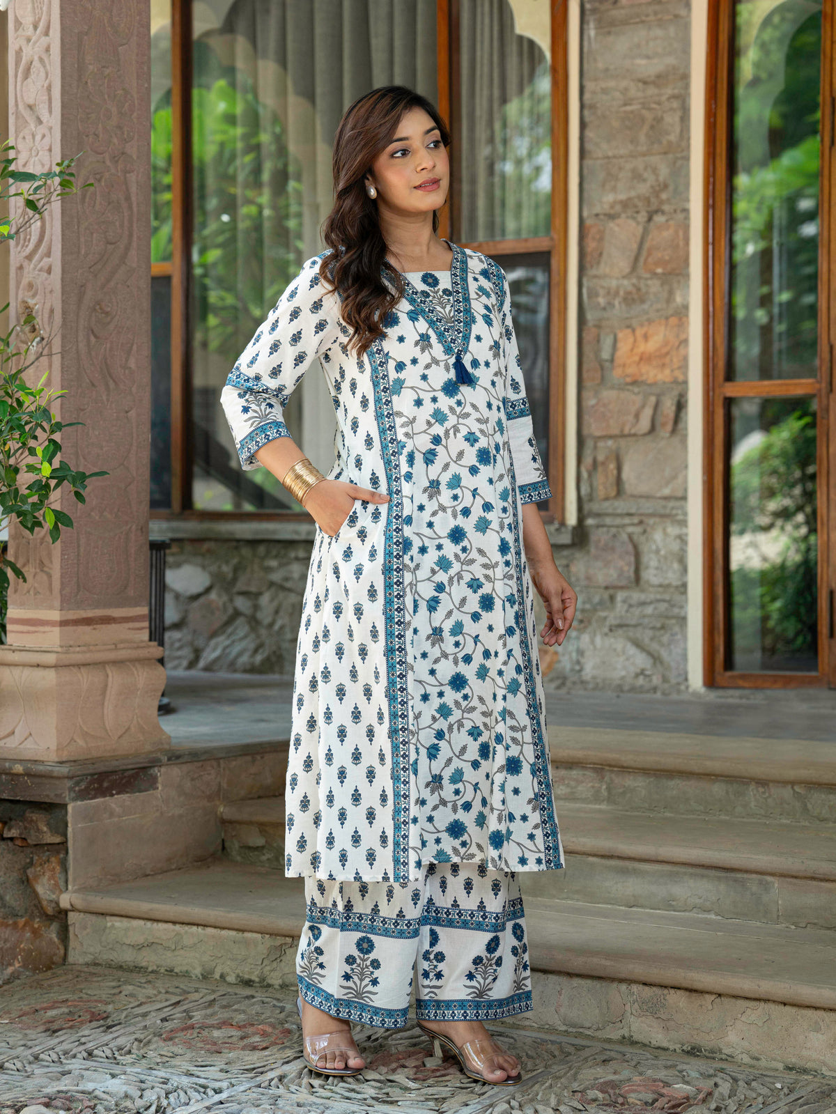 Soft cotton Floral A-line Off White Kurta
