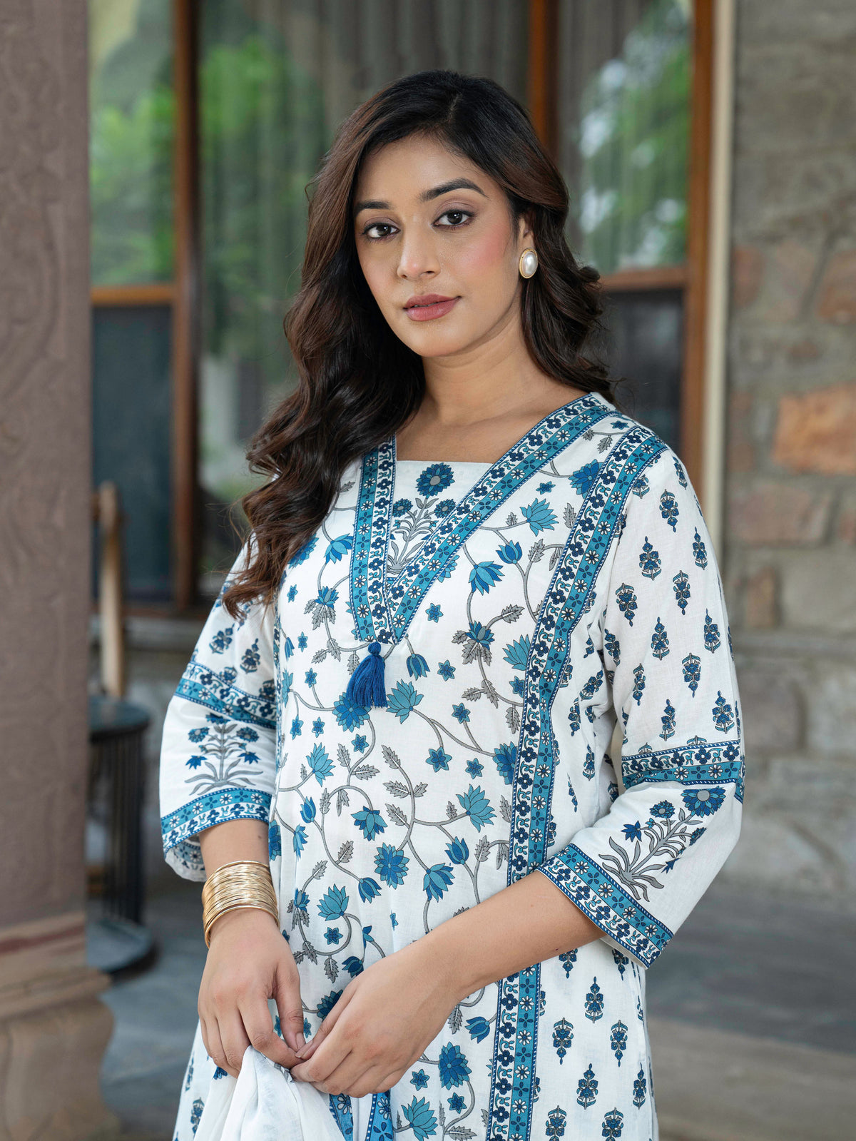 Soft cotton Floral A-line Off White Kurta