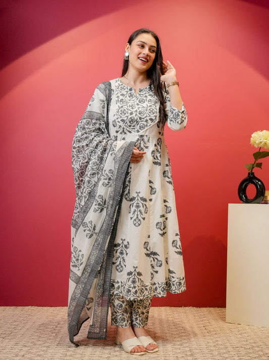 Cotton Voile Floral Off White Dupatta