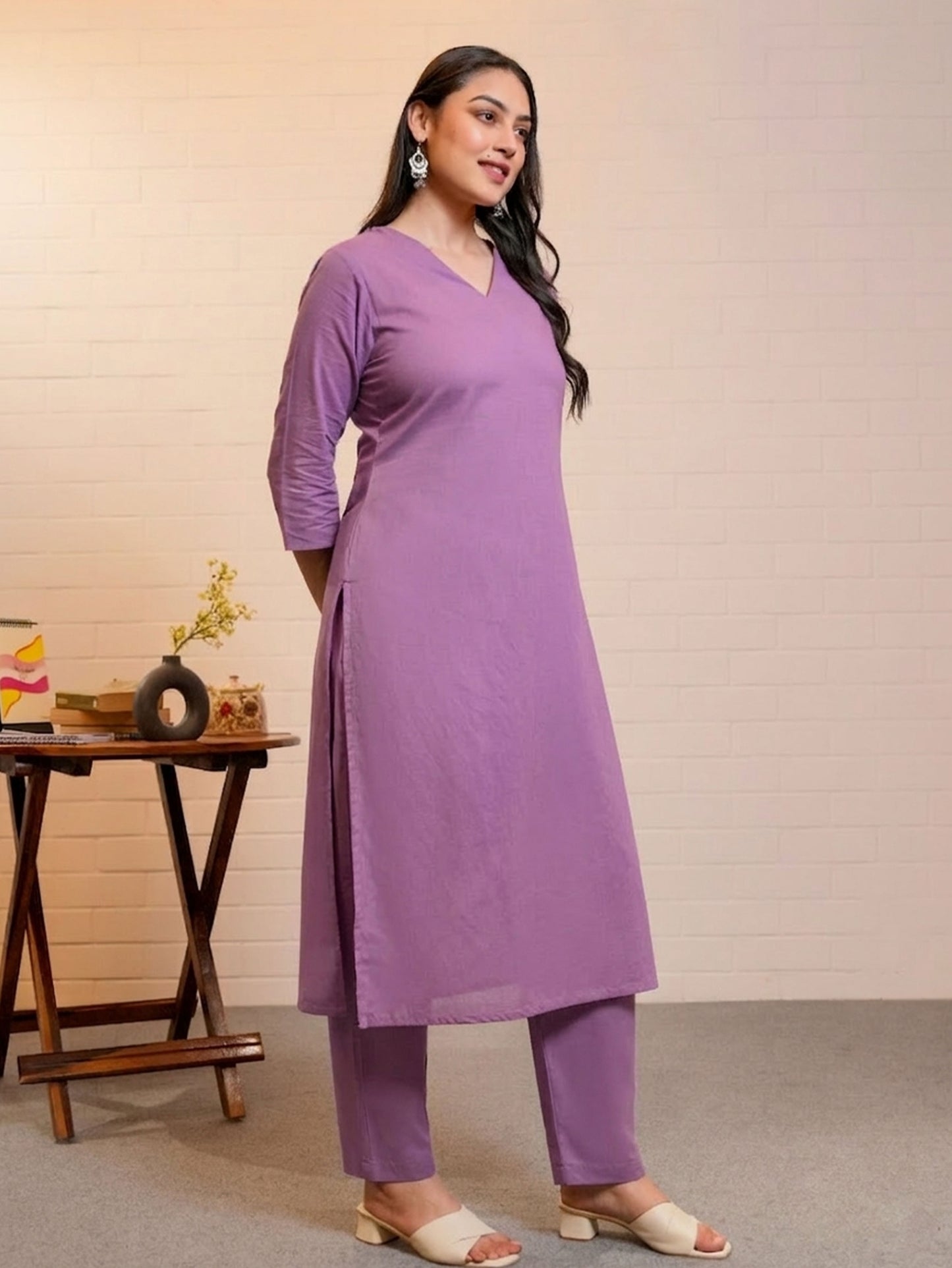 Soft Cotton Solid Straight Purple Kurta