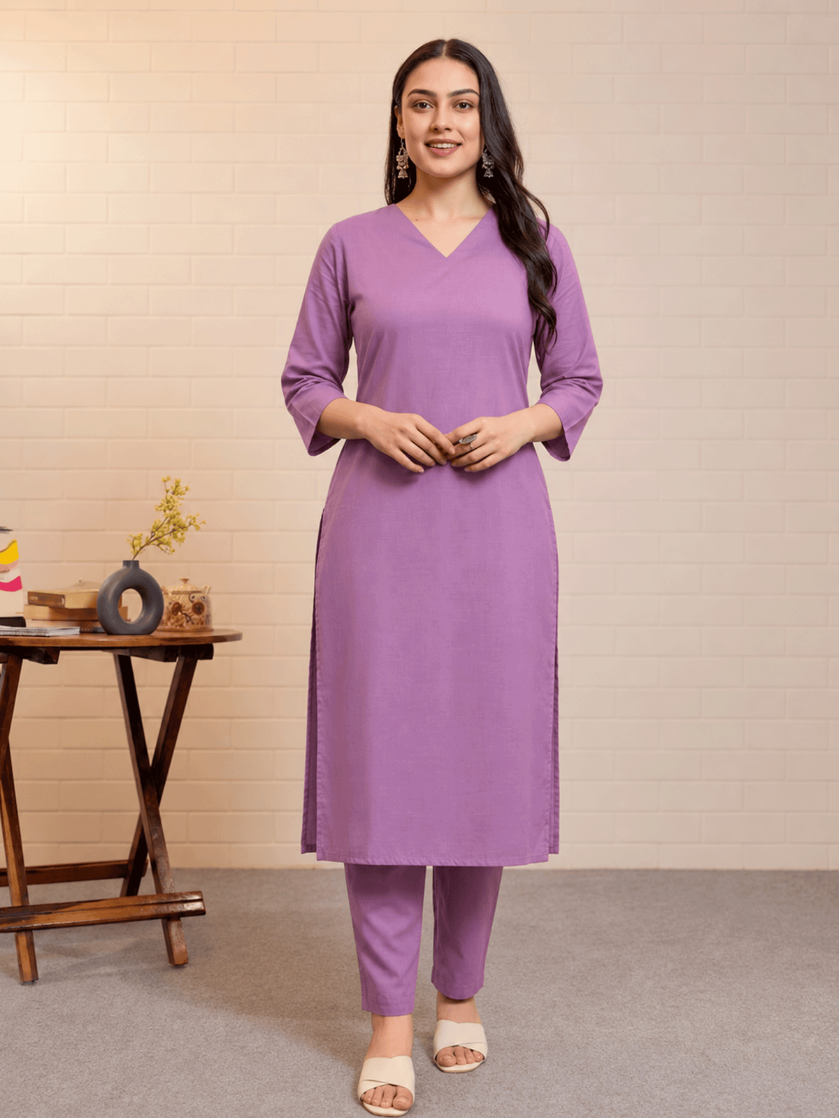 Soft Cotton Solid Straight Purple Kurta