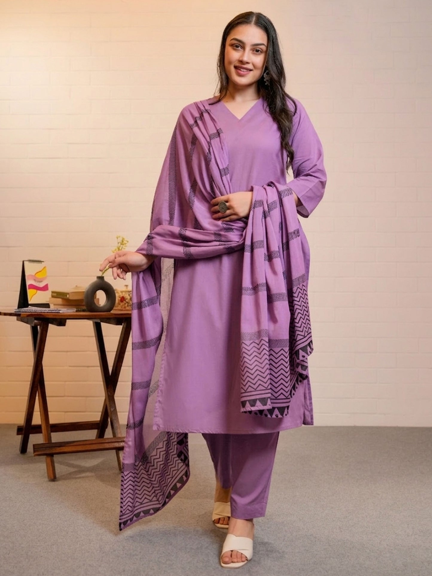 Soft Cotton Solid Straight Purple Kurta