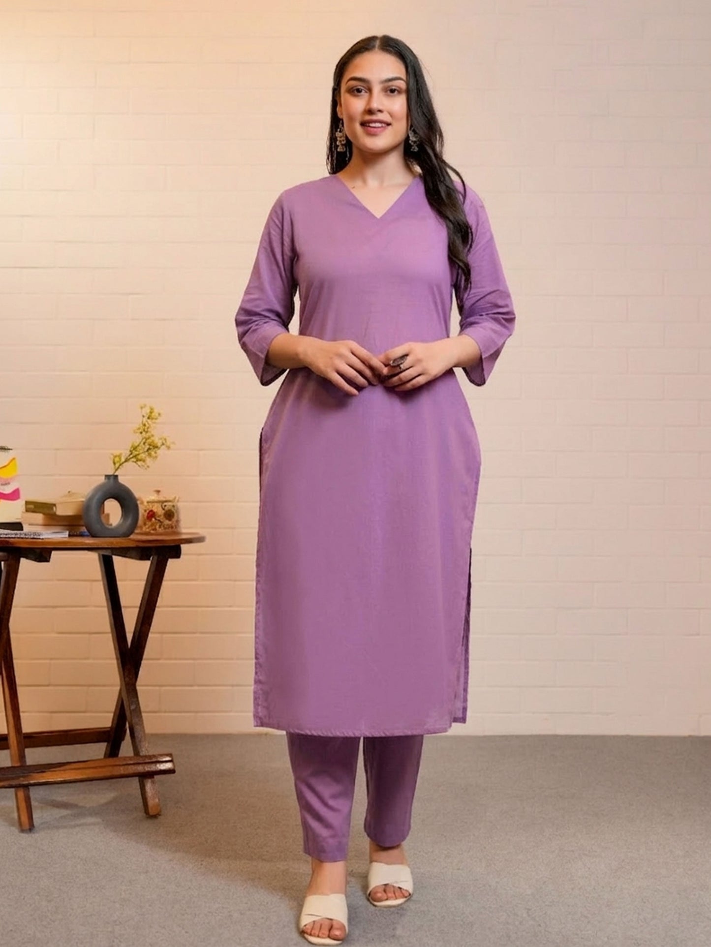 Soft Cotton Solid Straight Purple Kurta