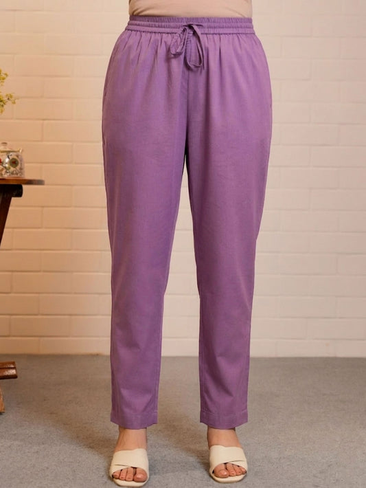 Soft Cotton Solid Purple Straight Trousers