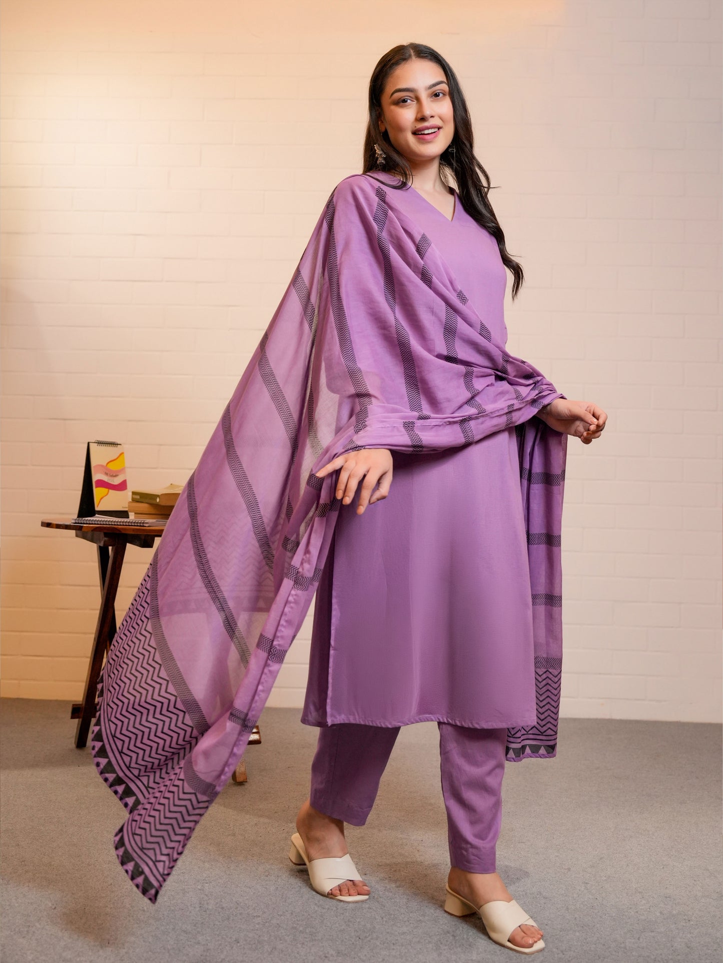Soft Cotton Solid Straight Purple Kurta