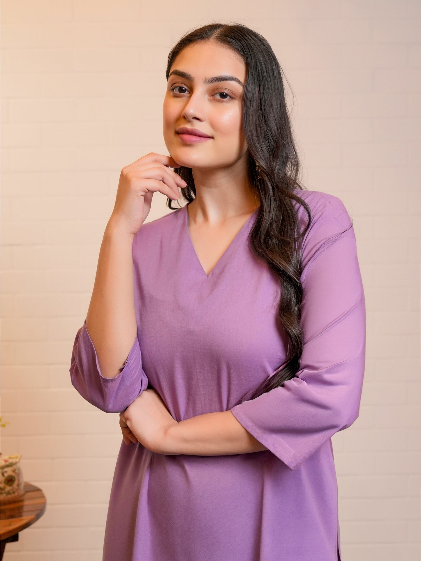Soft Cotton Solid Straight Purple Kurta