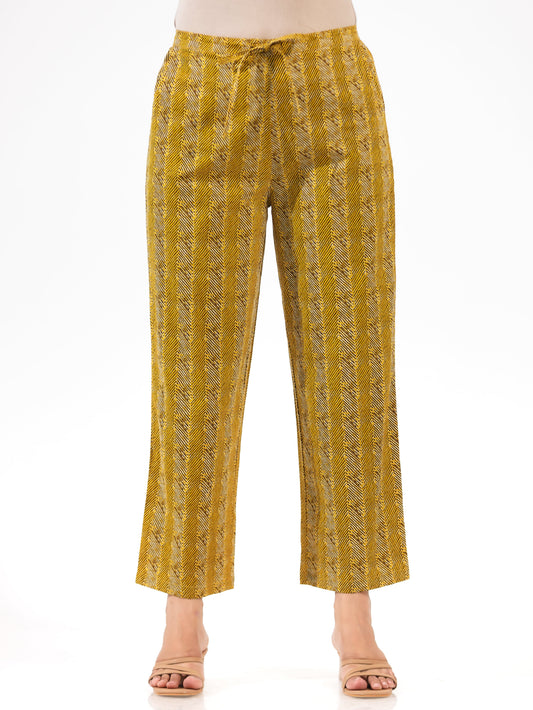 Soft Cotton Floral Yellow Straight Trousers