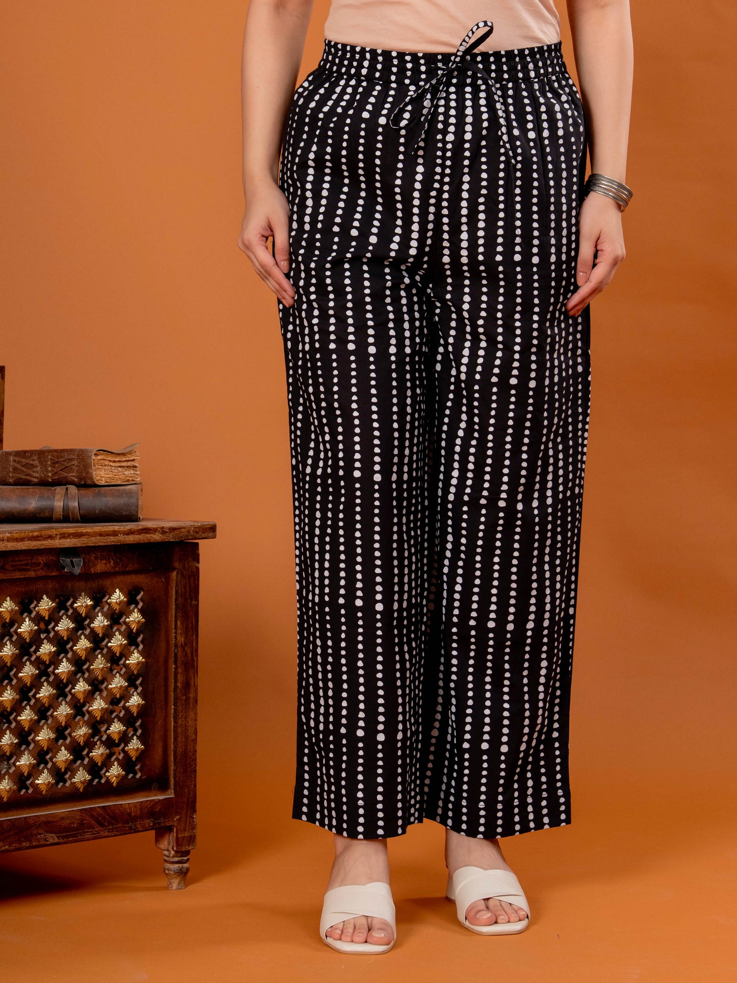 Soft Cotton Striped Black Flared Trousers