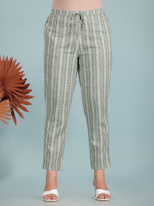 Soft Cotton Striped Green Tapered Trousers