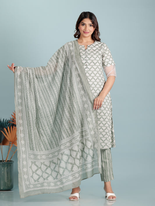 Soft Cotton Abstract A-line Green Kurta