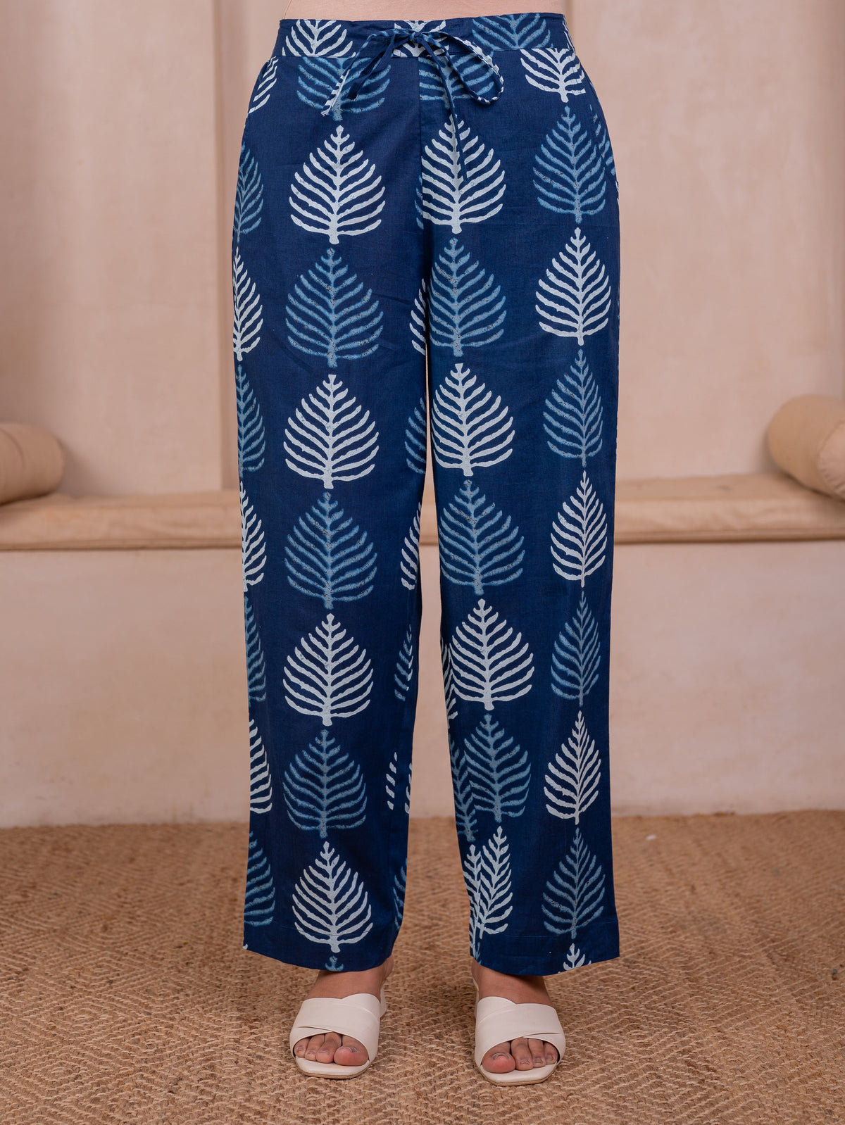 Soft Cotton Floral Blue Straight Trousers