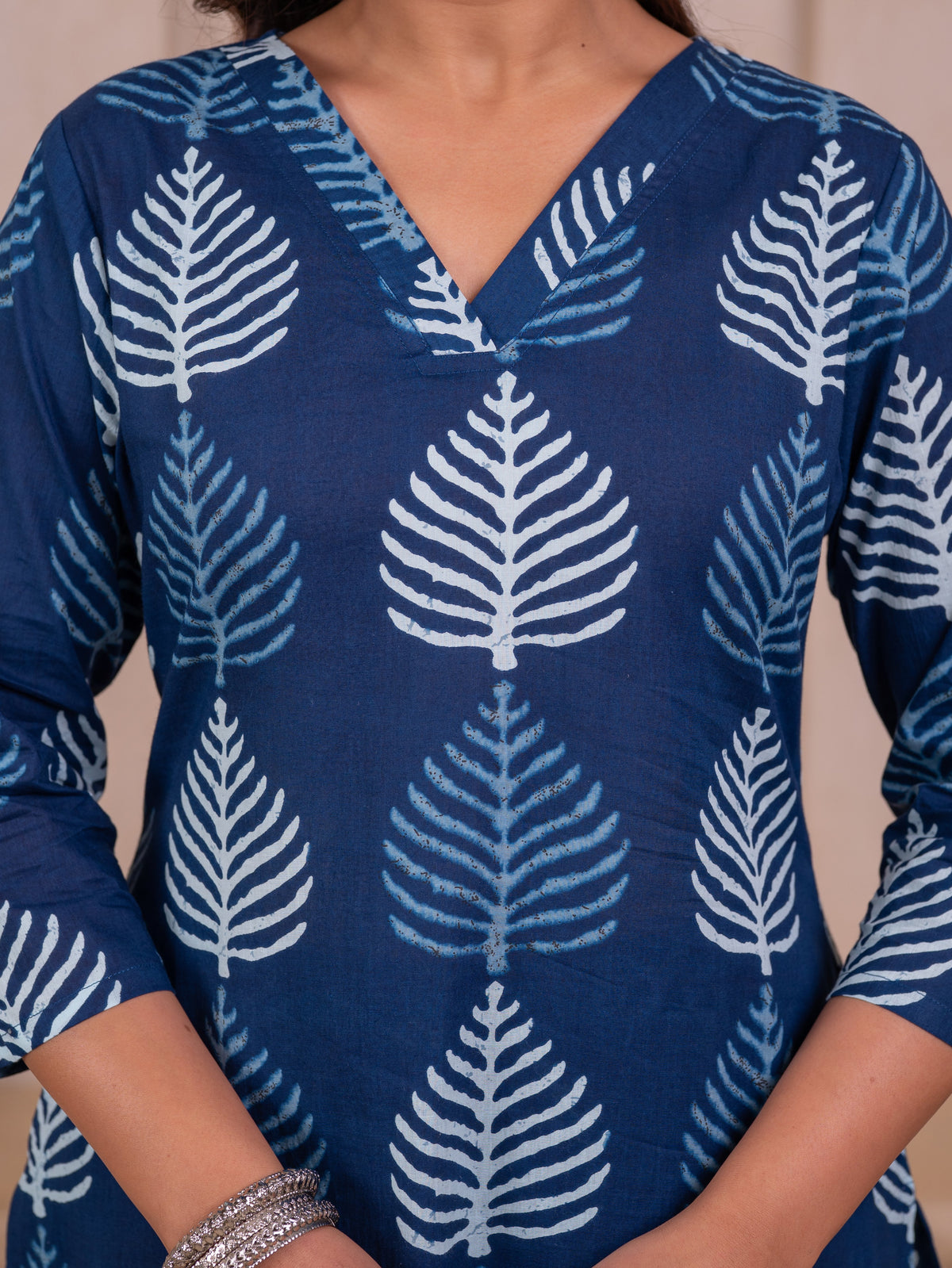 Soft Cotton Floral Straight Blue Kurta