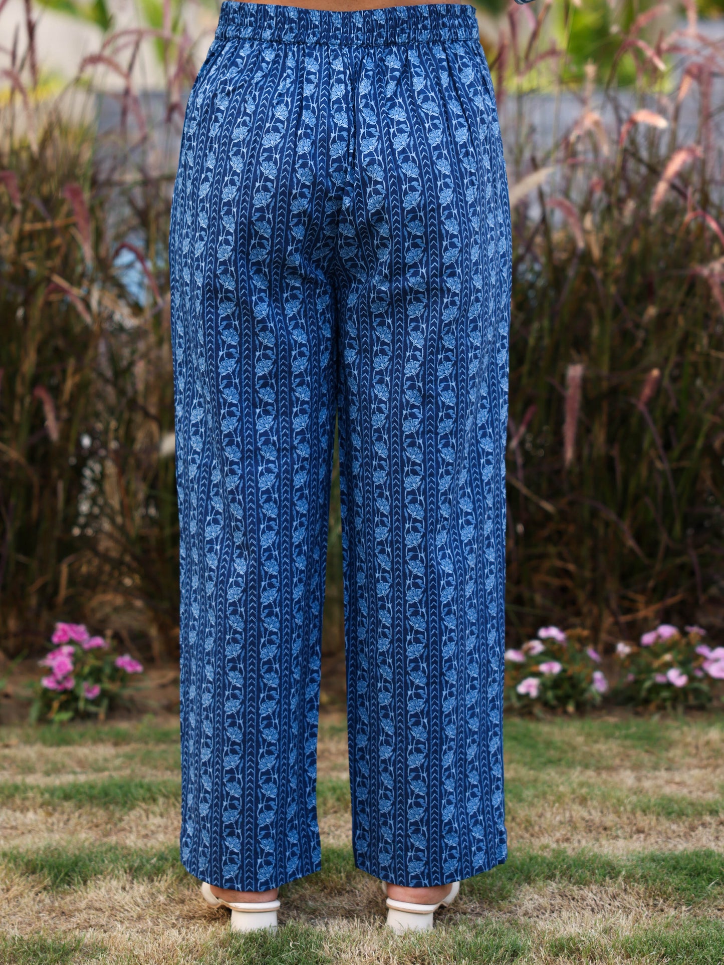 Soft cotton Floral Blue Straight Trousers