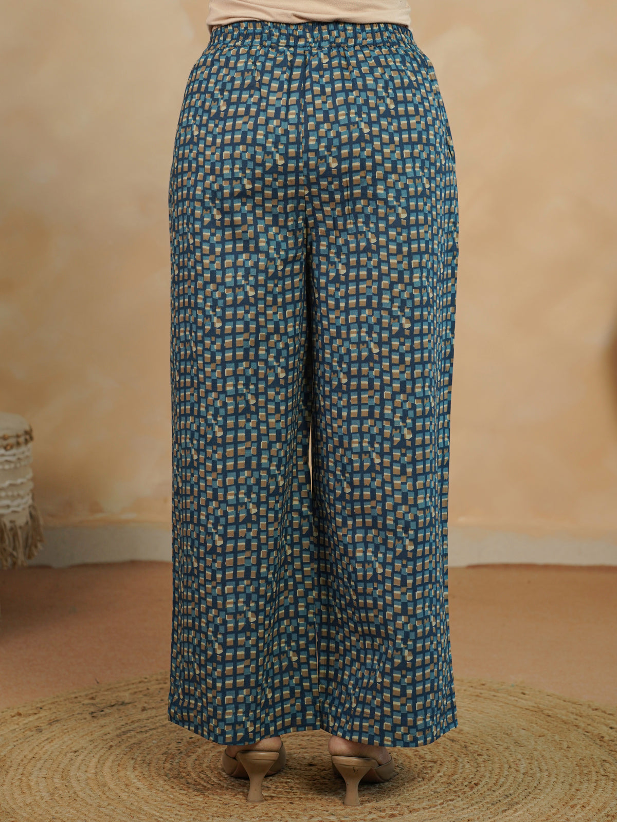 Soft Cotton Geometric Indigo blue Palazzo Trousers
