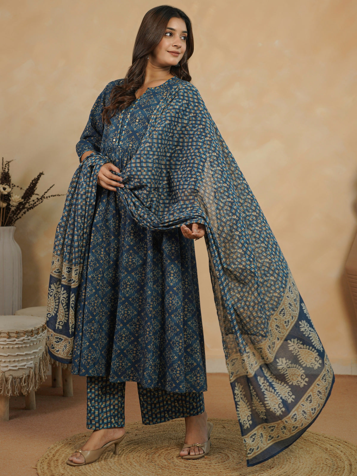 Cotton Voile Geometric Indigo blue Dupatta