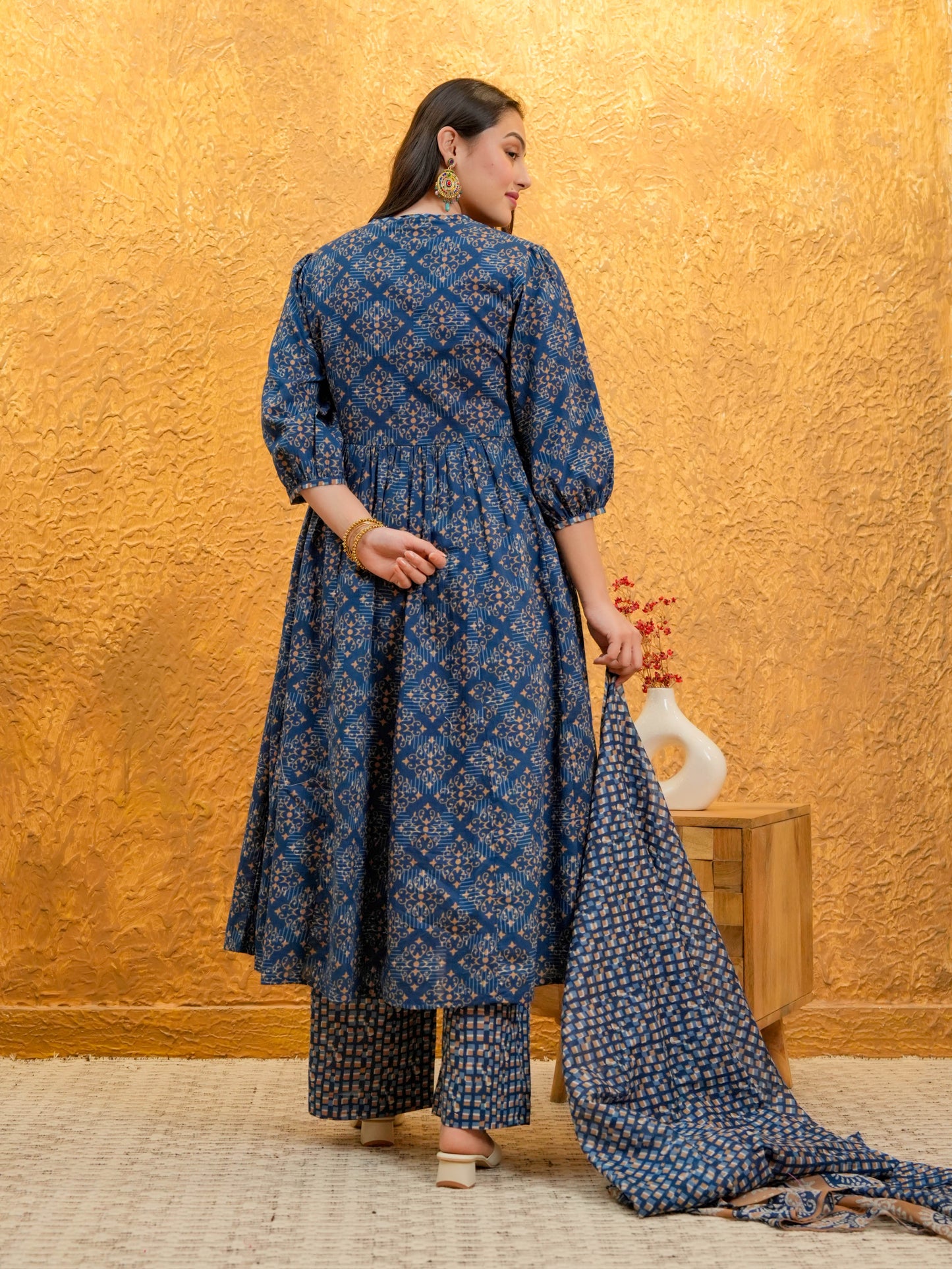 Cotton Voile Geometric Indigo blue Dupatta