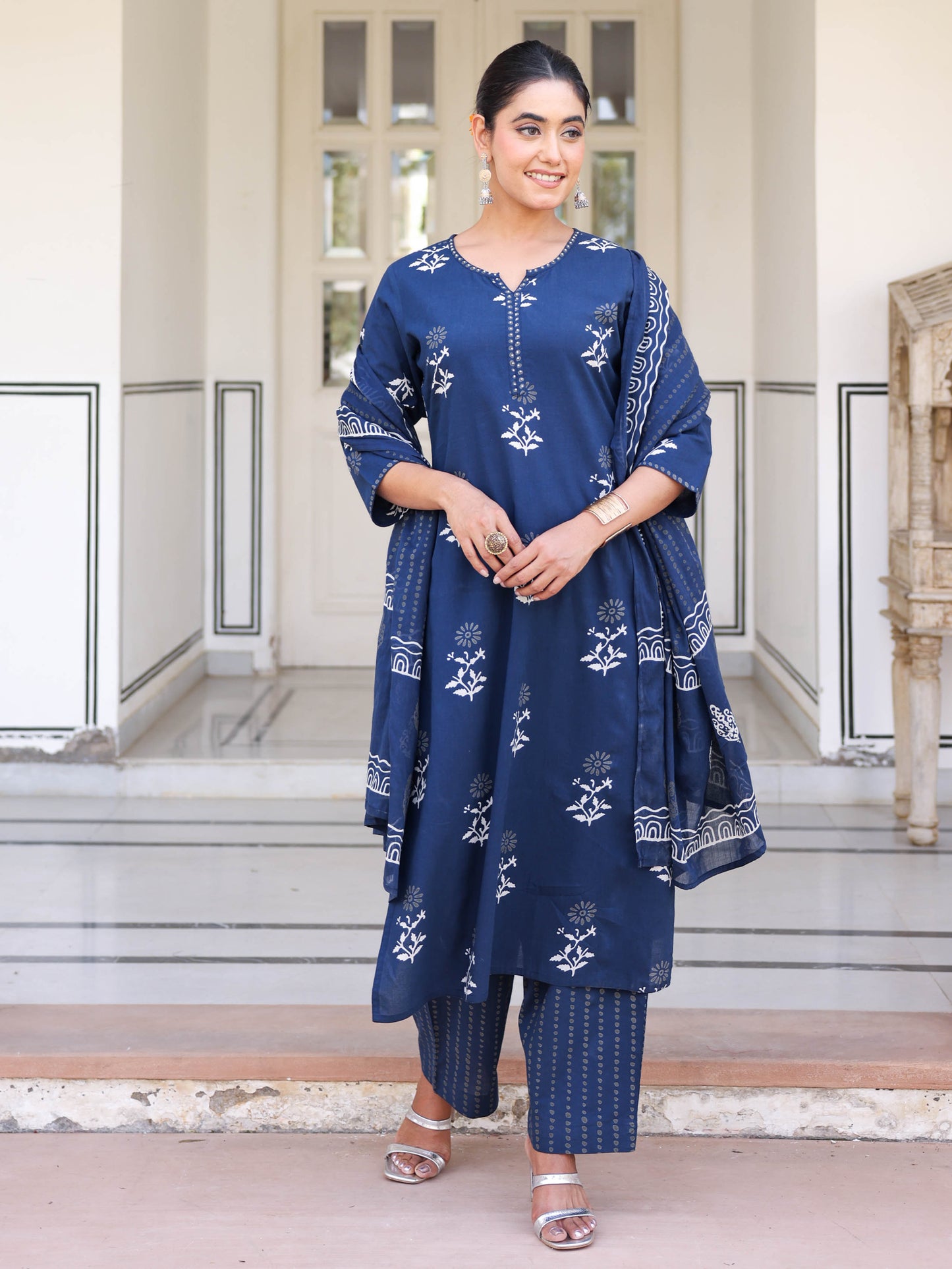 Cotton voile Abstract Navy Blue Dupatta