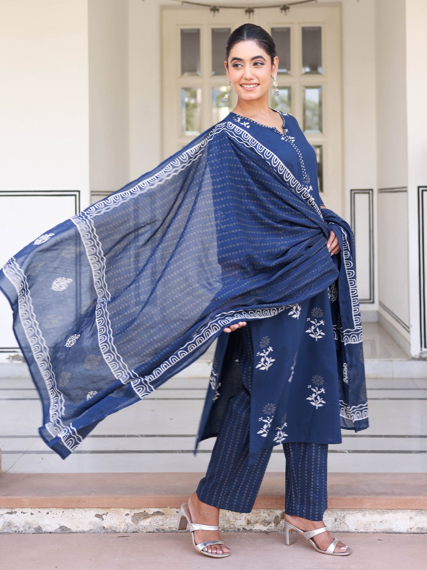 Cotton voile Abstract Navy Blue Dupatta