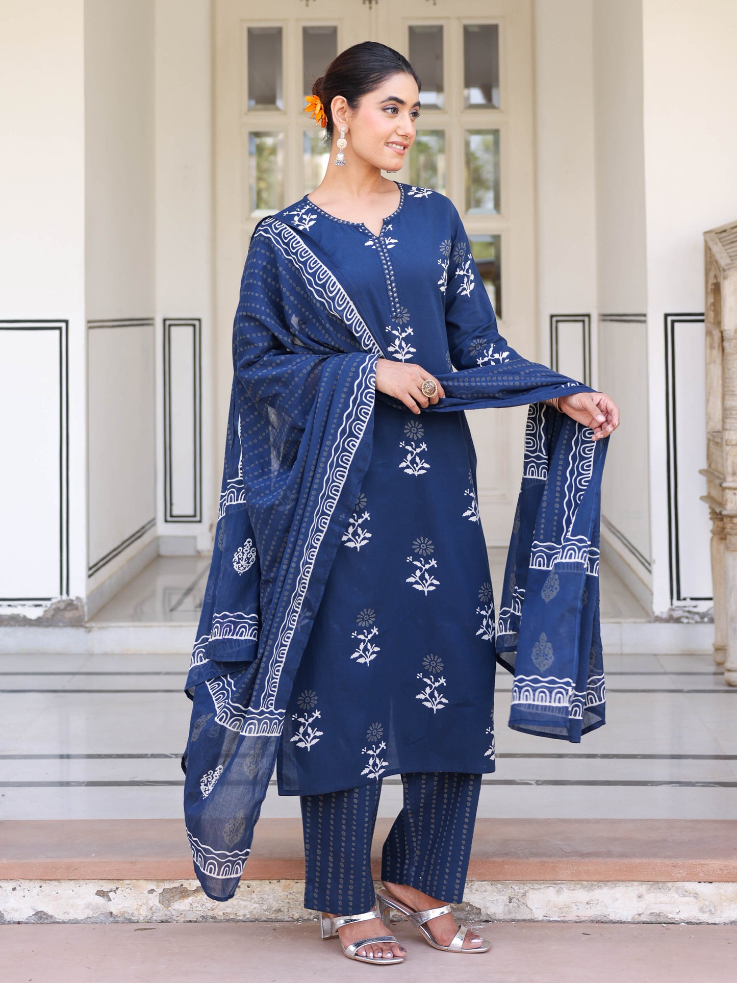 Cotton voile Abstract Navy Blue Dupatta