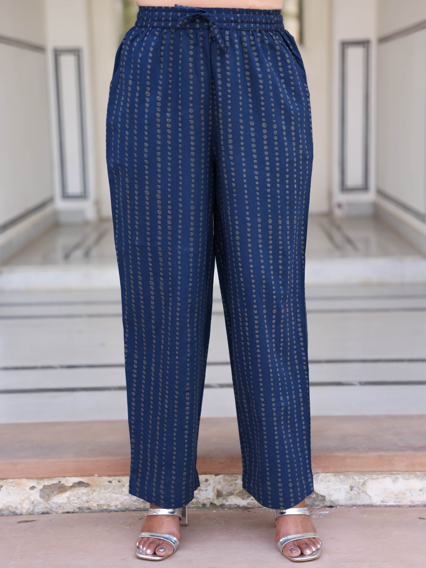 Embroidered Soft cotton Butta Straight Navy Blue Kurta