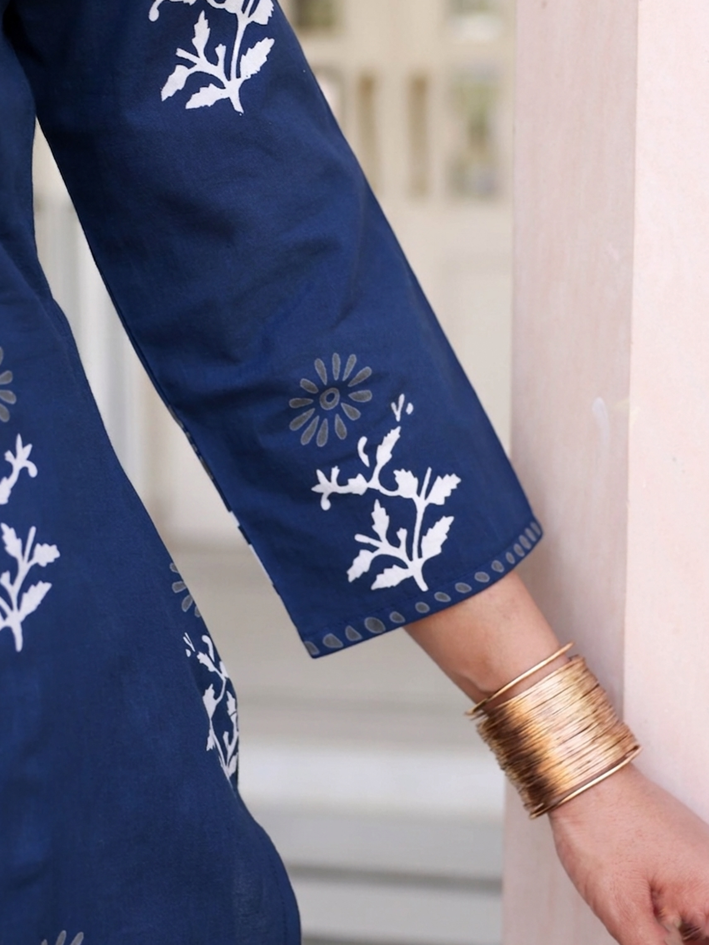 Embroidered Soft cotton Butta Straight Navy Blue Kurta
