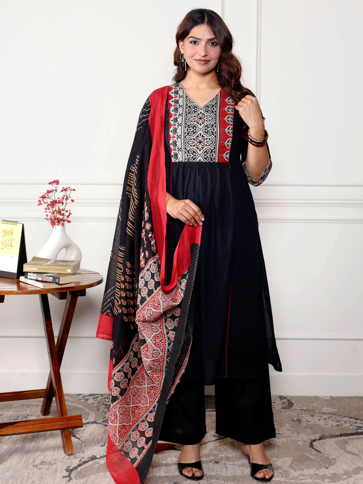 Cotton Voile Ajrakh Black Dupatta