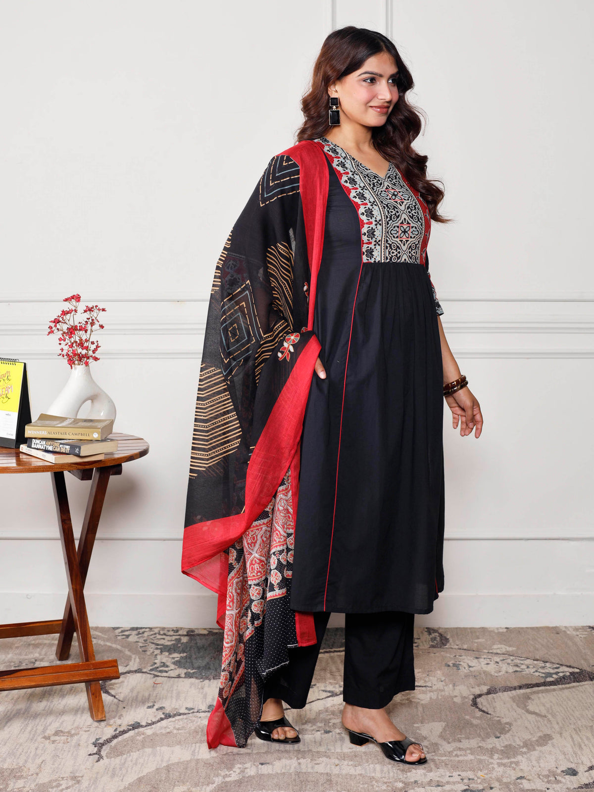 Cotton Voile Ajrakh Black Dupatta