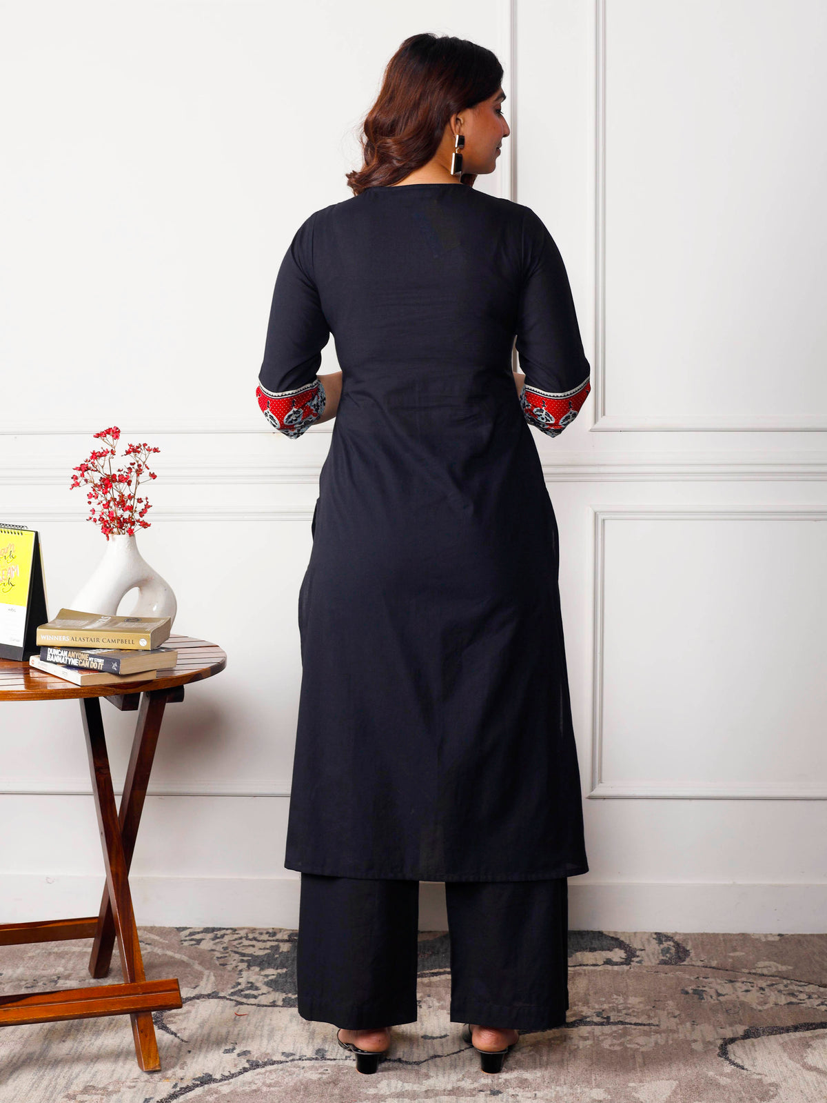 Soft Cotton Solid A-Line Black Kurta