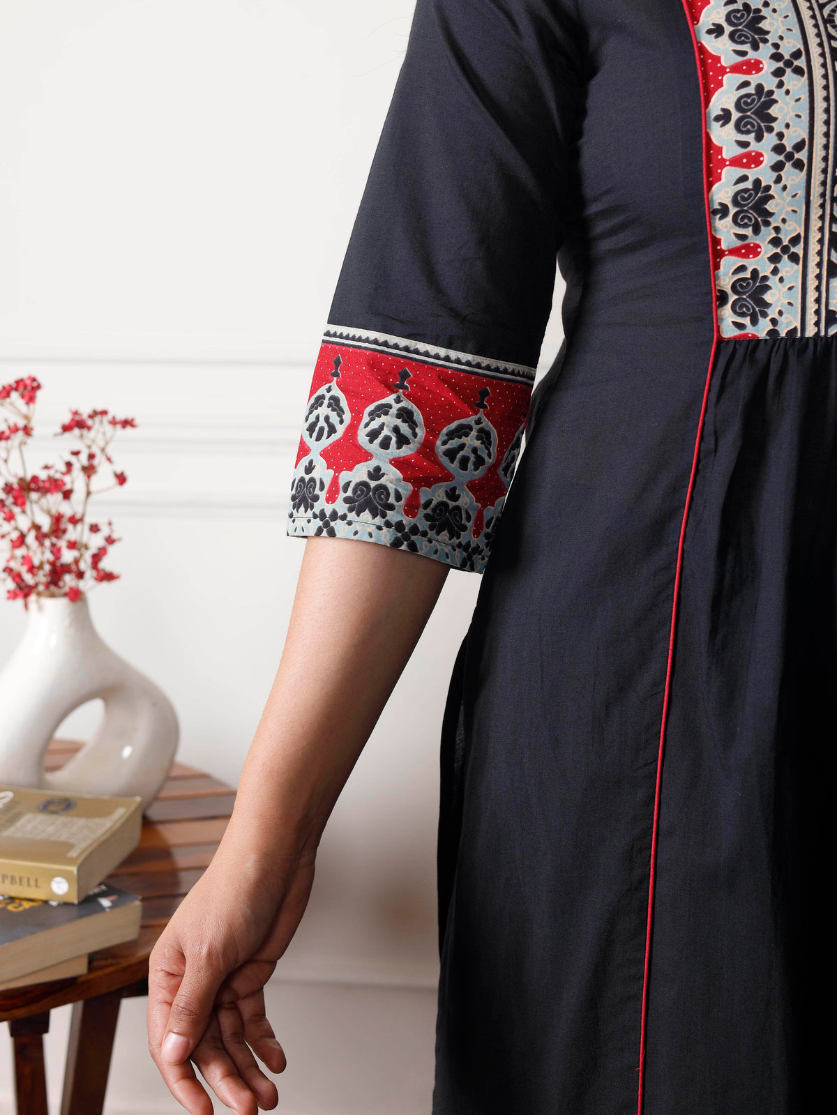 Soft Cotton Solid A-Line Black Kurta