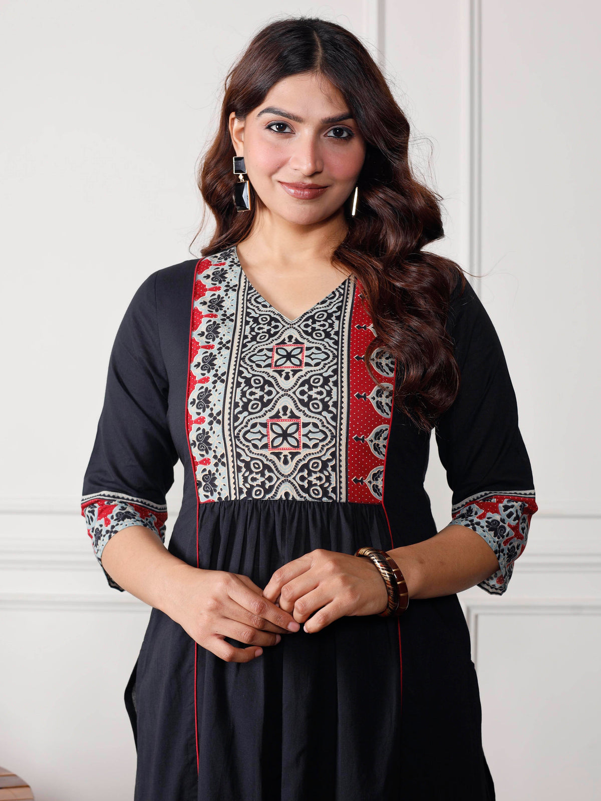 Soft Cotton Solid A-Line Black Kurta