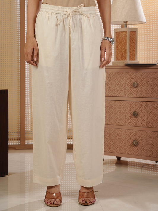 Soft Cotton Solid Off White Palazzo