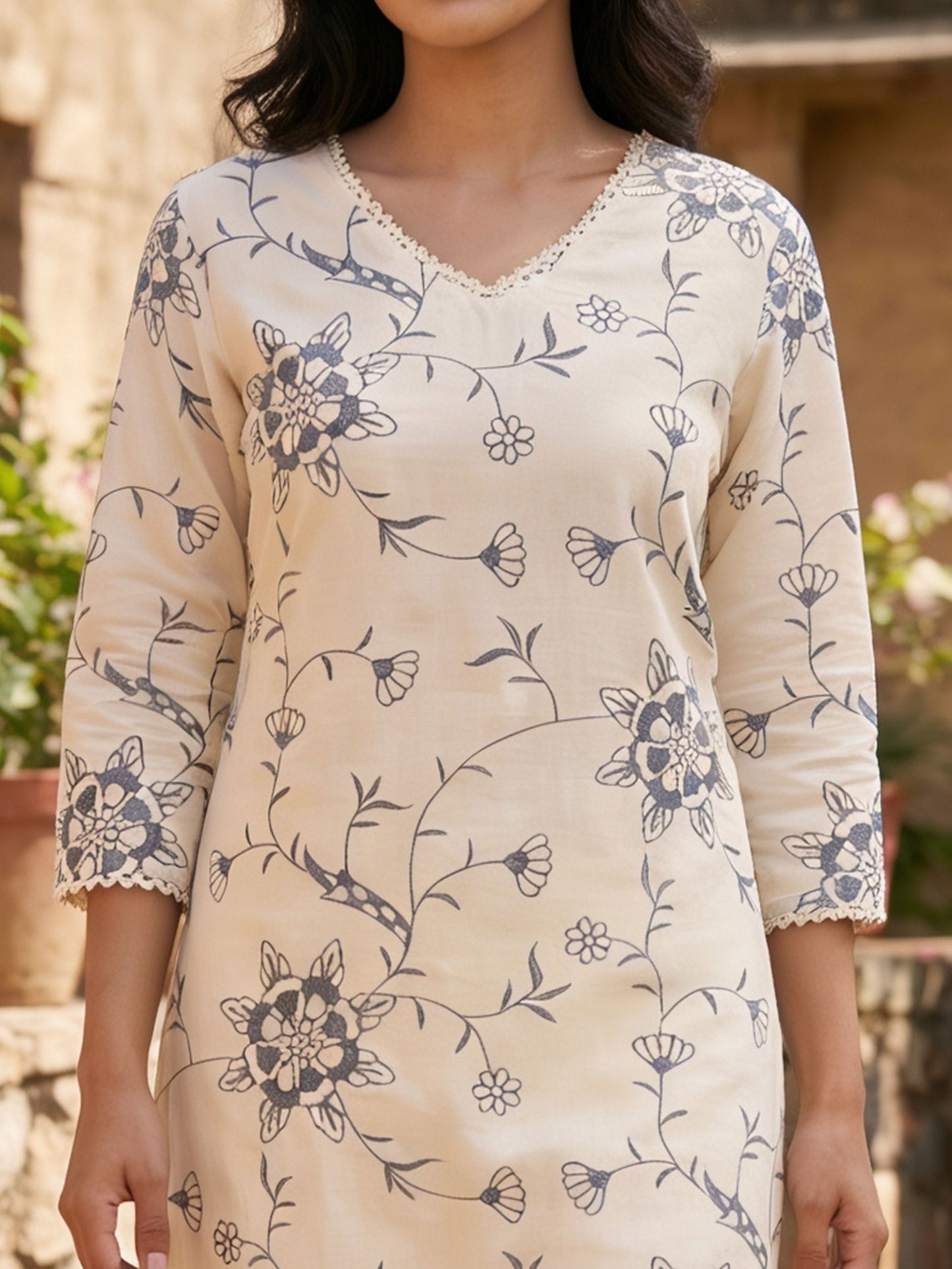 Embroidered Soft Cotton Solid Straight Off White Kurta
