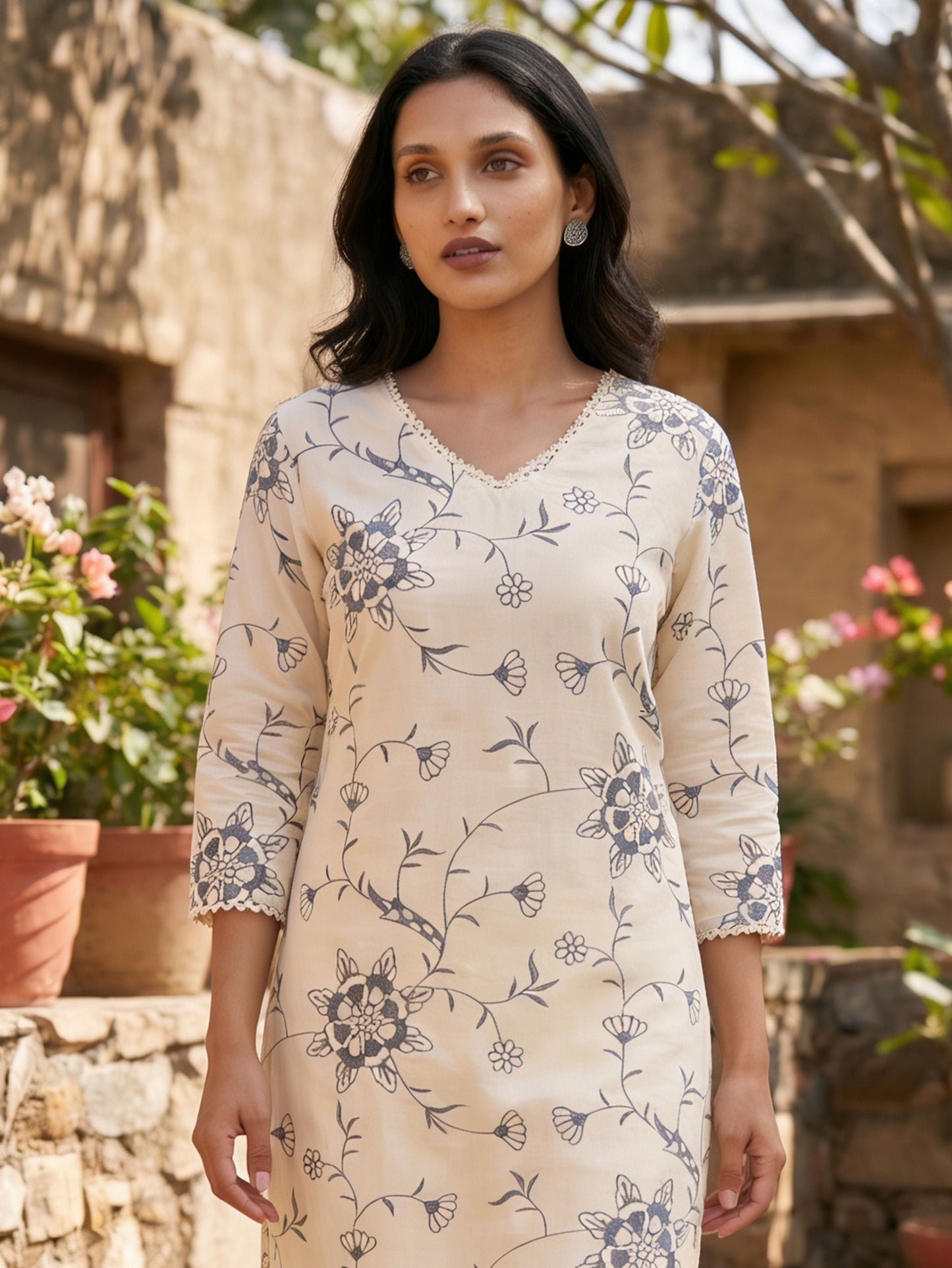 Embroidered Soft Cotton Solid Straight Off White Kurta
