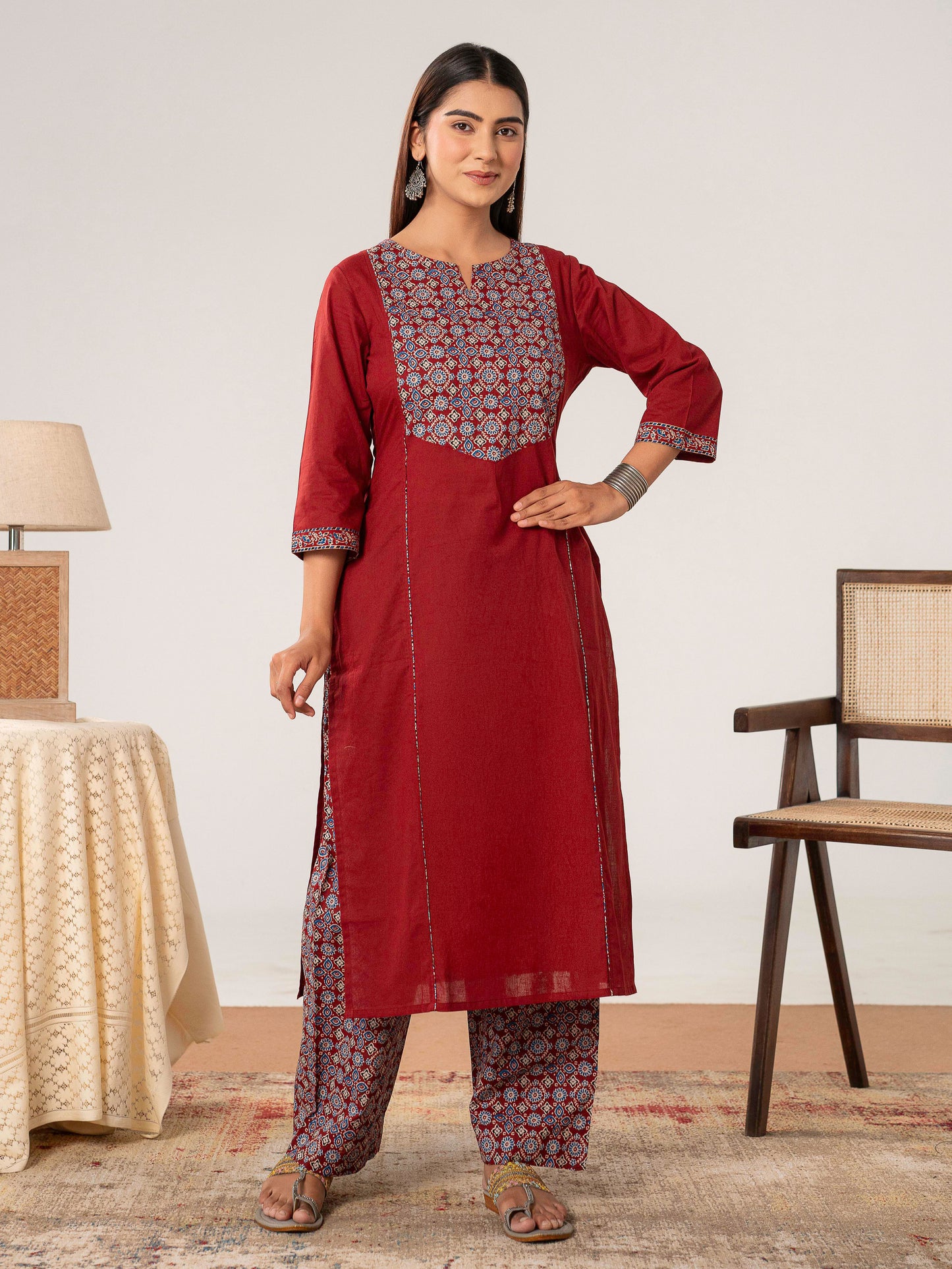 Soft cotton Solid Straight Maroon Kurta